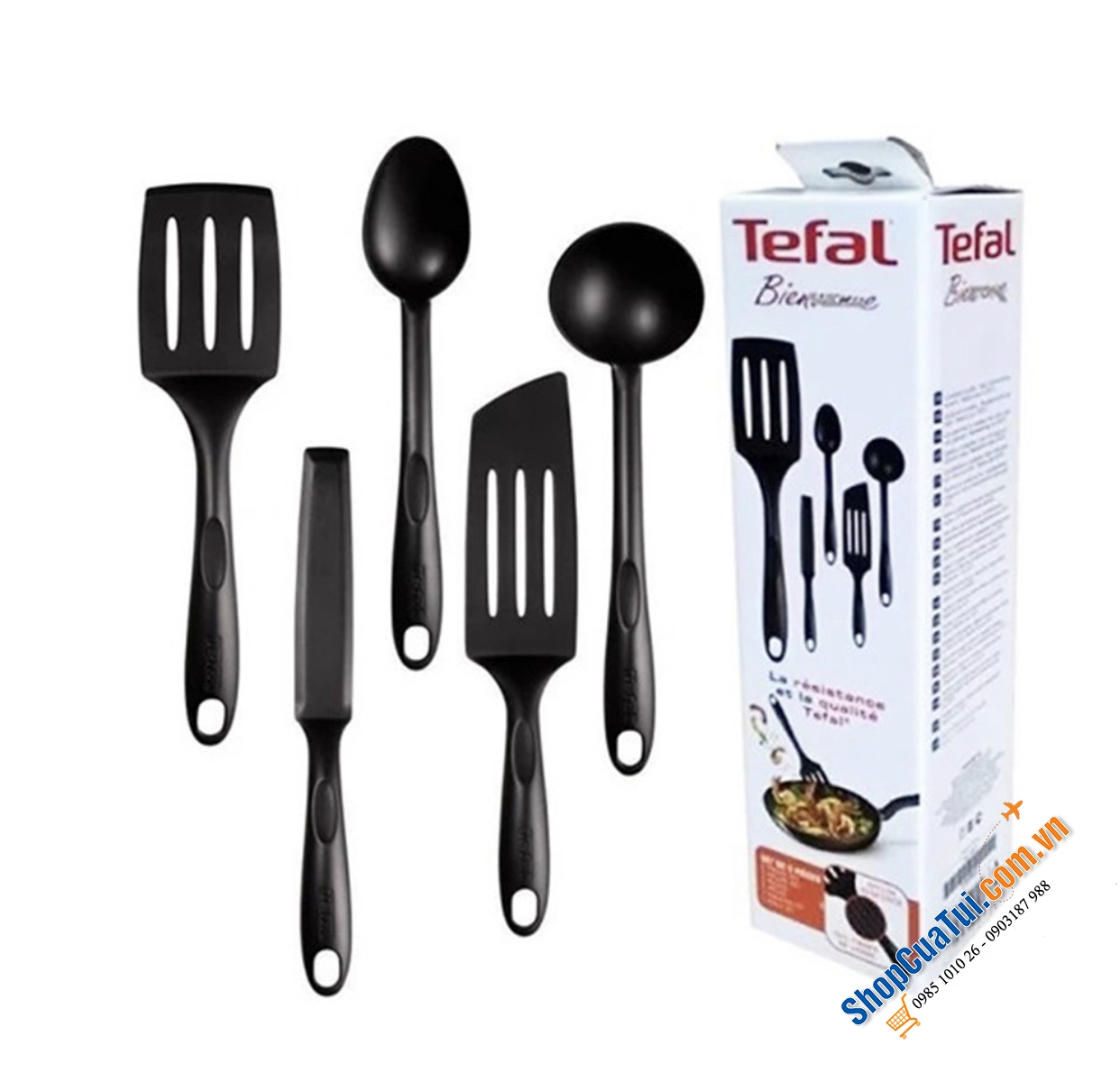 BỘ 5 DỤNG CỤ NẤU ĂN TEFAL K001A BIENVENUE MÀU ĐEN.