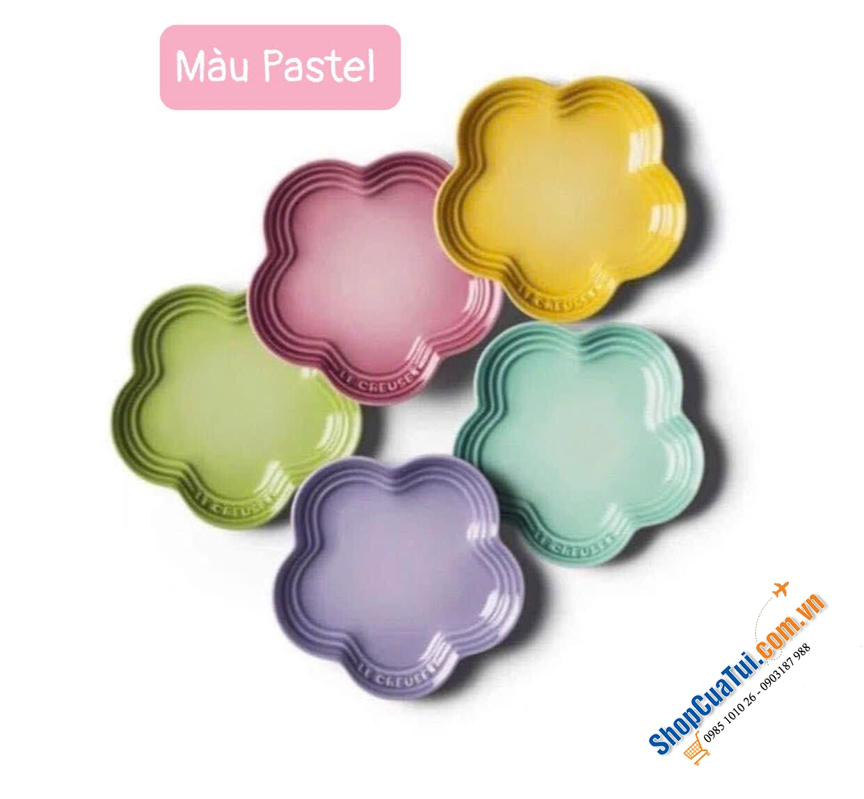 Set 5 đĩa hoa Le Creuset size 14cm màu pastel.