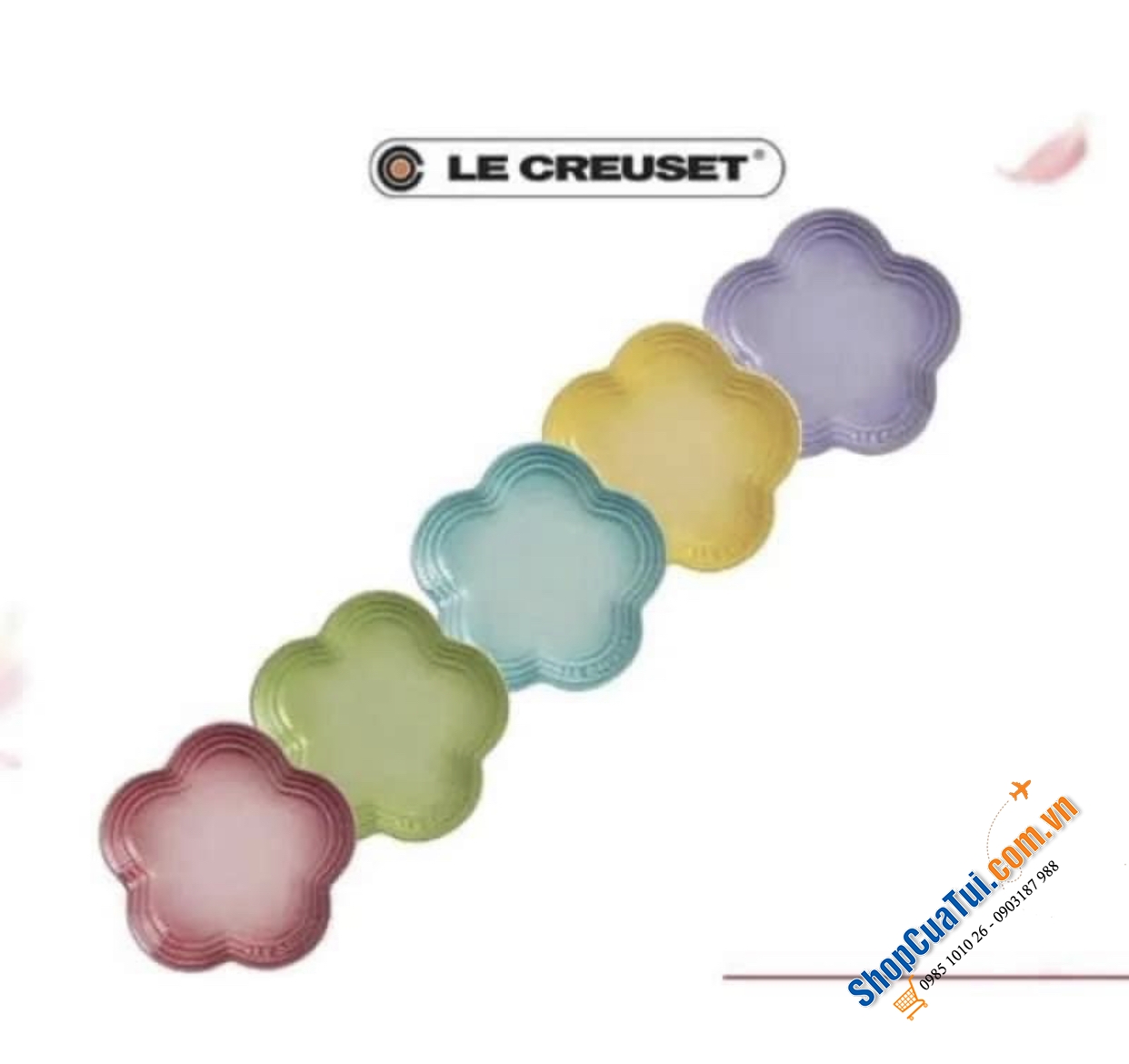 Set 5 đĩa hoa Le Creuset size 14cm màu pastel.