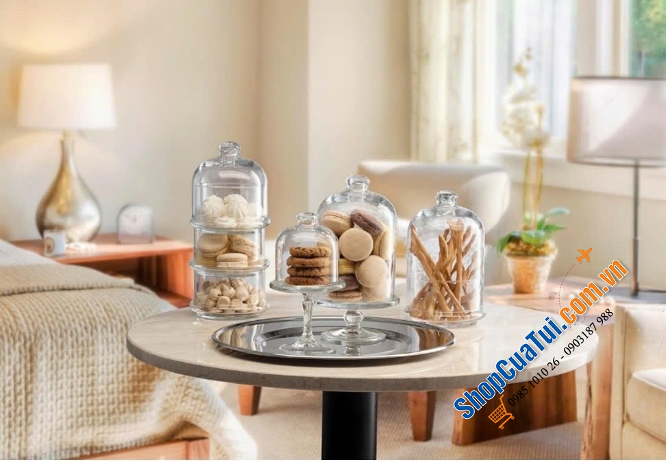 Set 3 hộp đựng bánh xếp chồng lên nhau Pasabahce - Sét 3 hũ bánh xếp chồng mini Pasa