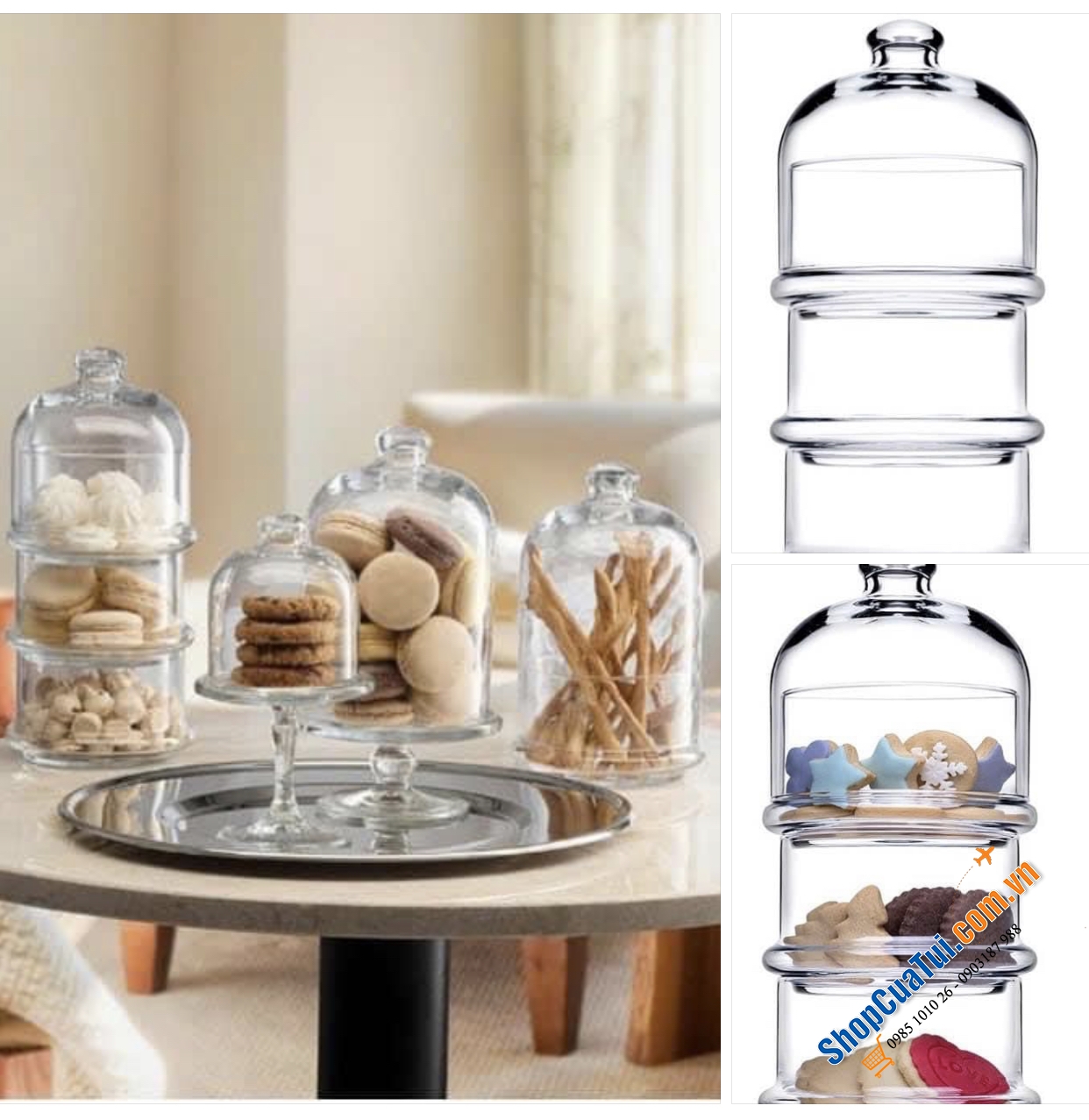 Set 3 hộp đựng bánh xếp chồng lên nhau Pasabahce - Sét 3 hũ bánh xếp chồng mini Pasa
