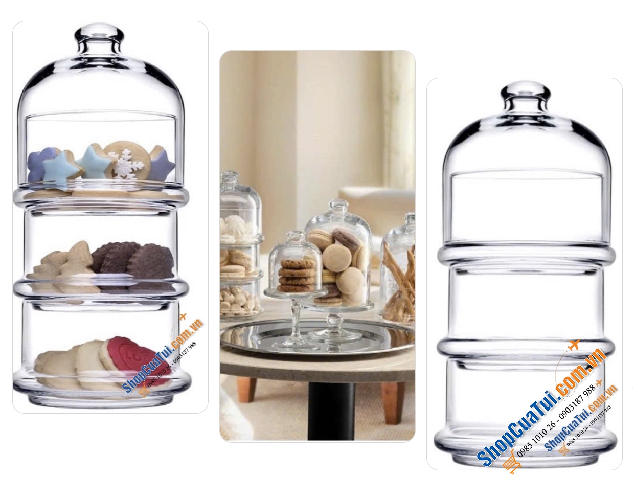 Set 3 hộp đựng bánh xếp chồng lên nhau Pasabahce - Sét 3 hũ bánh xếp chồng mini Pasa