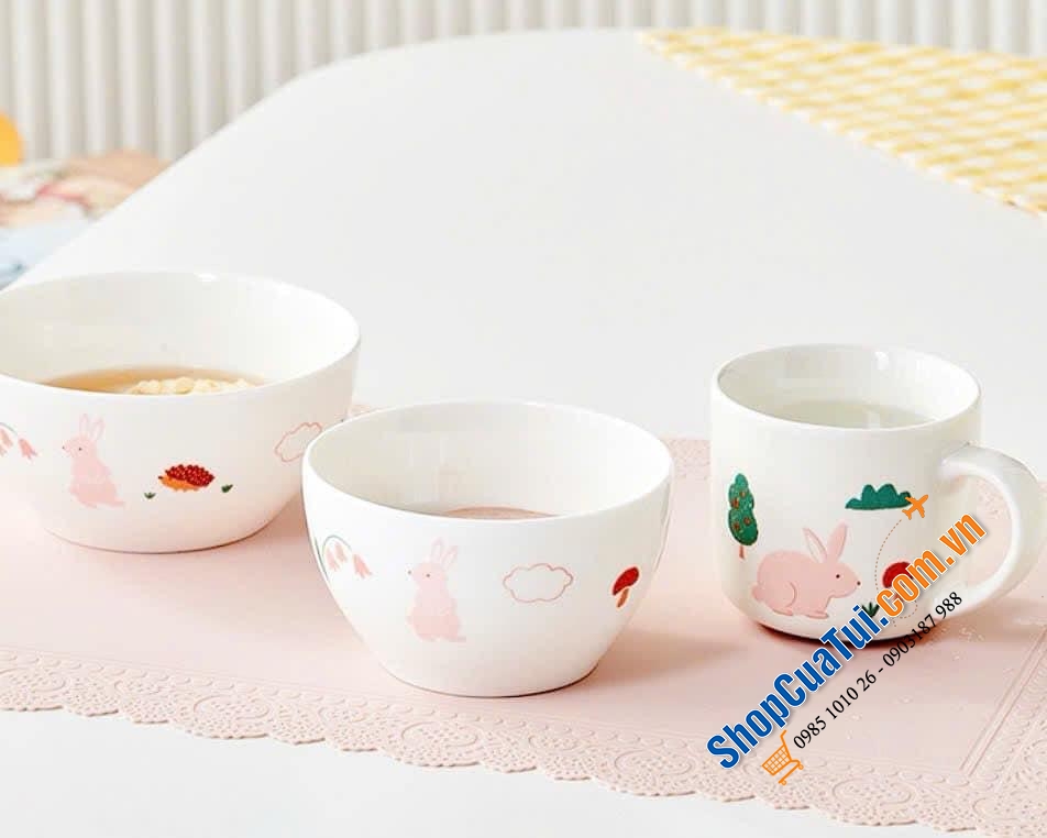 Set 3 món bát, cốc sứ Dinnerware from Korea - Thiết kế đáng yêu sẽ giúp mỗi bữa cơm trở nên thú vị hơn bao giờ hết