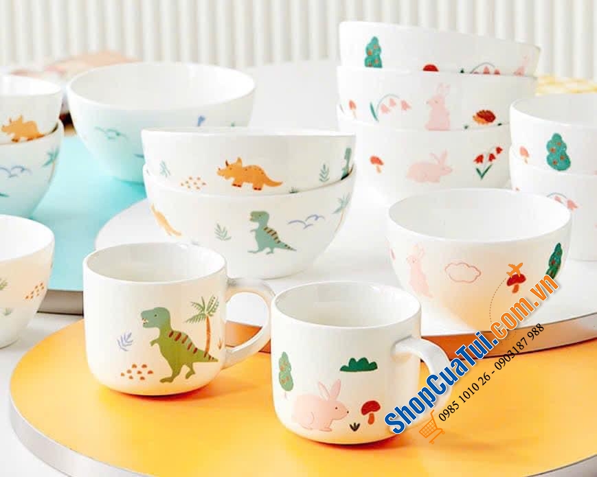 Set 3 món bát, cốc sứ Dinnerware from Korea - Thiết kế đáng yêu sẽ giúp mỗi bữa cơm trở nên thú vị hơn bao giờ hết