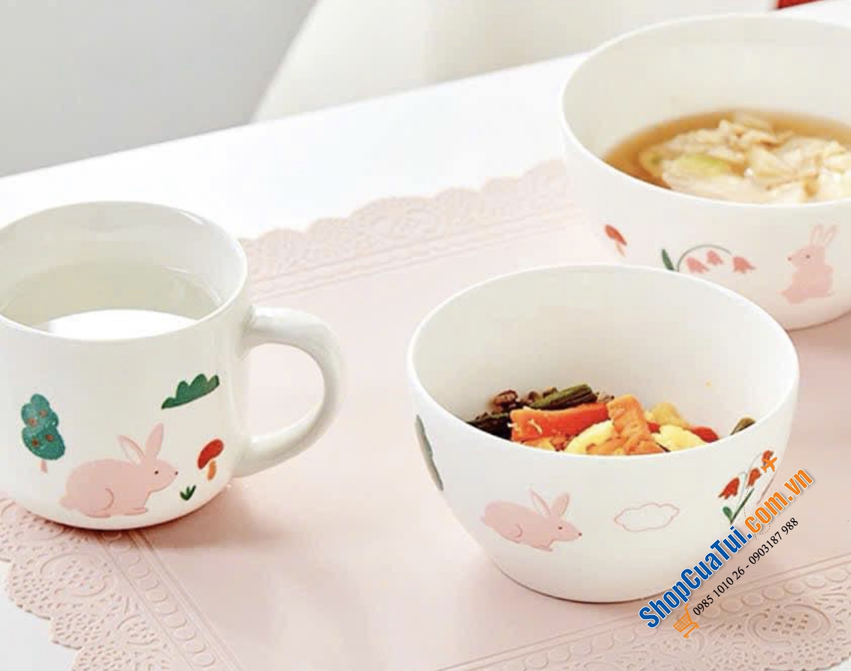 Set 3 món bát, cốc sứ Dinnerware from Korea - Thiết kế đáng yêu sẽ giúp mỗi bữa cơm trở nên thú vị hơn bao giờ hết