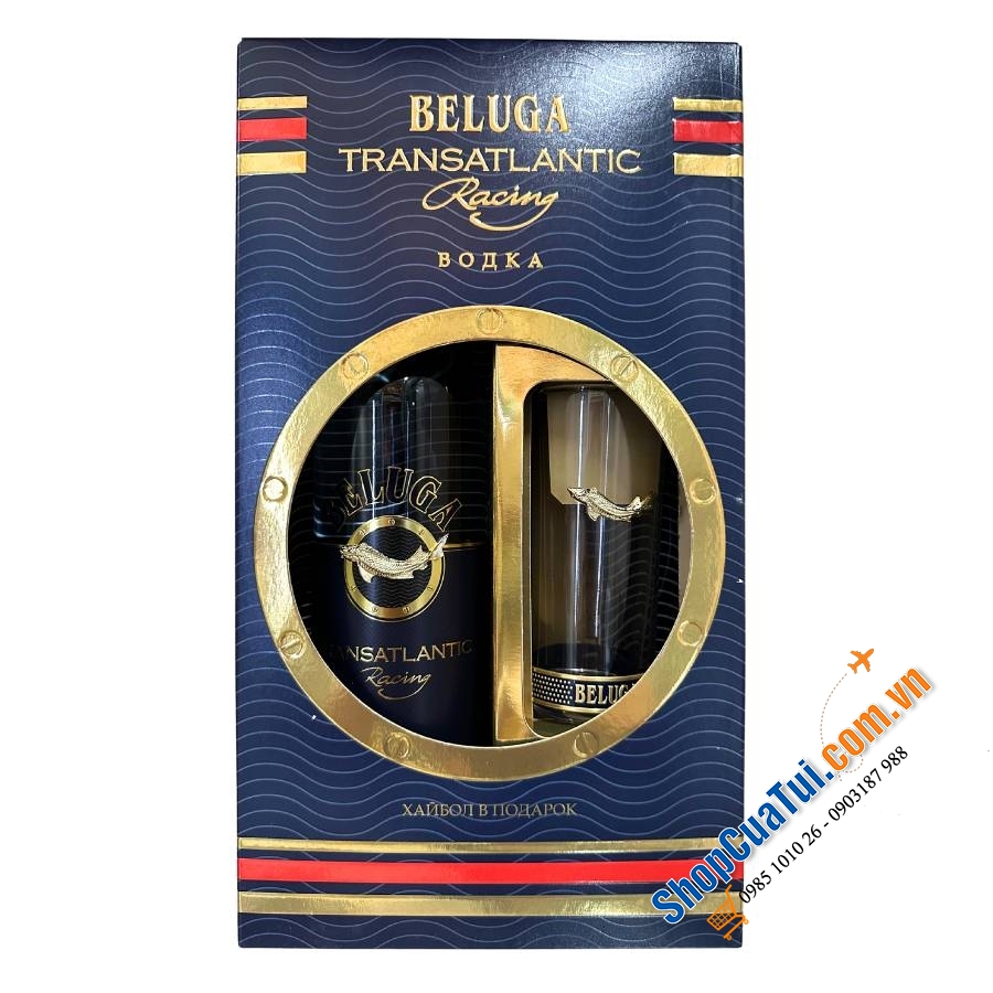 RƯỢU BELUGA TRANSATLANTIC HỘP QUÀ TẾT 2025 - Vodka Beluga Transatlantic racing 700ml (hộp giấy kèm cốc)