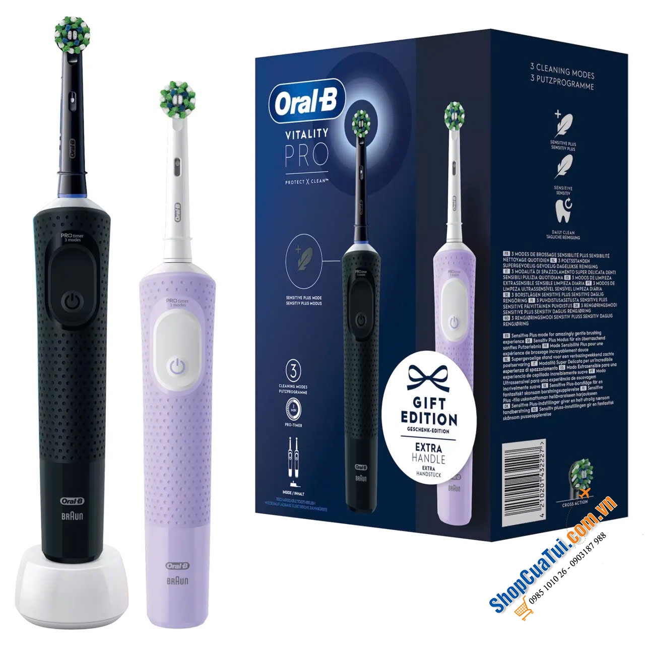 Set bàn chài điện 1 đầu cắm 2 bàn chải  Oral-B Vitality Pro  - Lựa chọn cho việc làm sạch răng miệng tốt hơn và nhẹ nhàng hơn