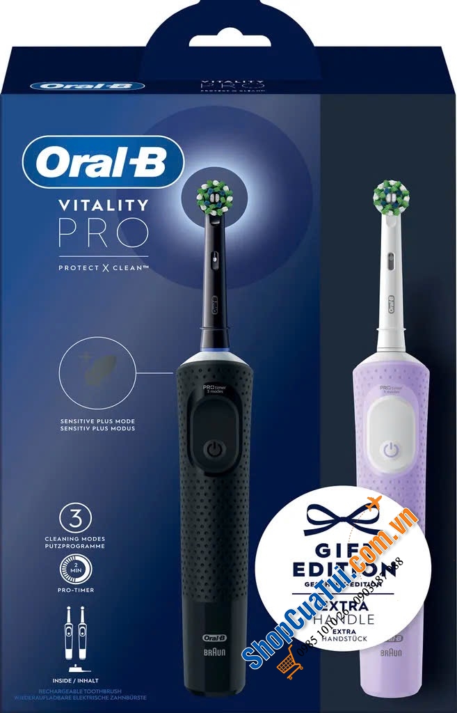 Set bàn chài điện 1 đầu cắm 2 bàn chải  Oral-B Vitality Pro  - Lựa chọn cho việc làm sạch răng miệng tốt hơn và nhẹ nhàng hơn