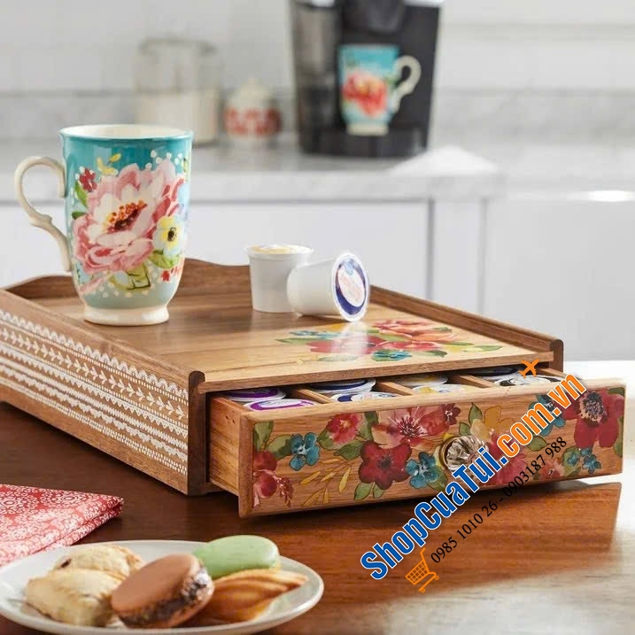 Hộp gỗ đựng cafe & trà The Pioneer WomanWildflower Whimsy Coffee Pod Organizer.