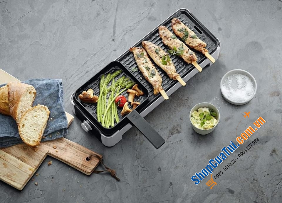 BẾP NƯỚNG WMF KÜCHENMINIS TISCHGRILL FÜR 2 - Tiện lợi cực kì khi bếp có thêm 1 chảo riêng biệt để ngăn mùi, nướng sốt phô mai,...