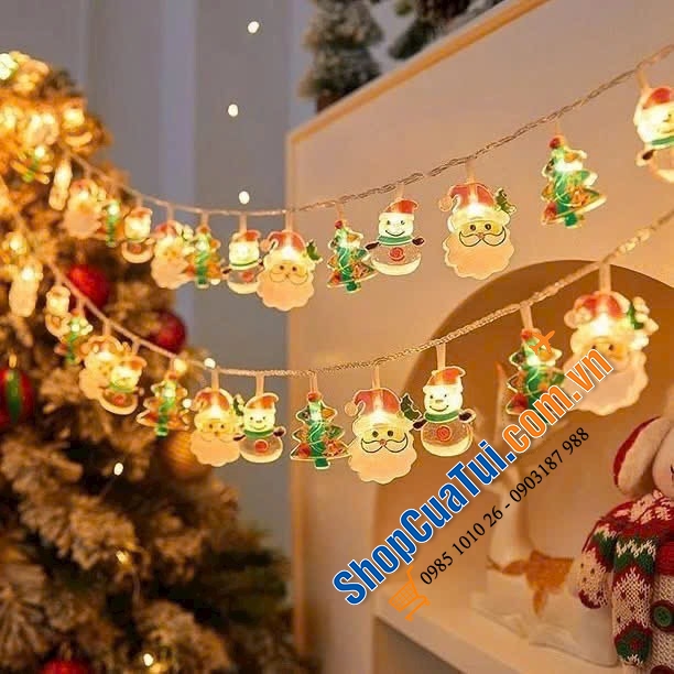 Sét 2 dây đèn trang trí Giáng sinh Acarey gồm: 1 dây mix 3 loại 6m và 1 dây kẹo ông già Noel 6m