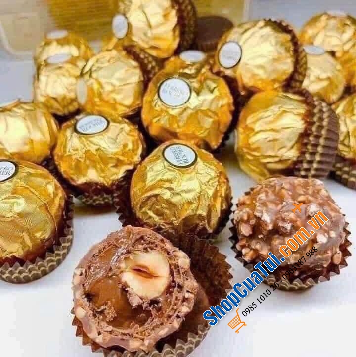 Sô cô la Ferraro Rocher vuông nơ vàng 225g Đức hộp 18 viên