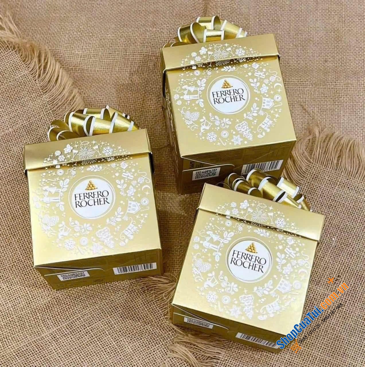 Sô cô la Ferraro Rocher vuông nơ vàng 225g Đức hộp 18 viên