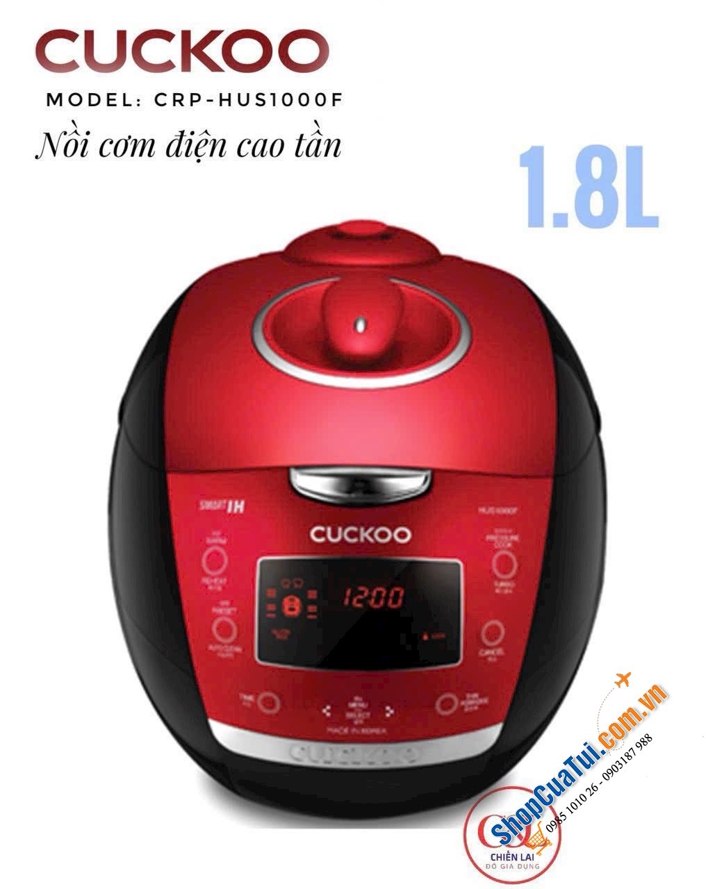 NỔI CƠM ÁP SUẤT CAO TẦN CUCKOO CRP-HUS1000F dung tích 1.8L dành cho 4-6 người. Made in Korea