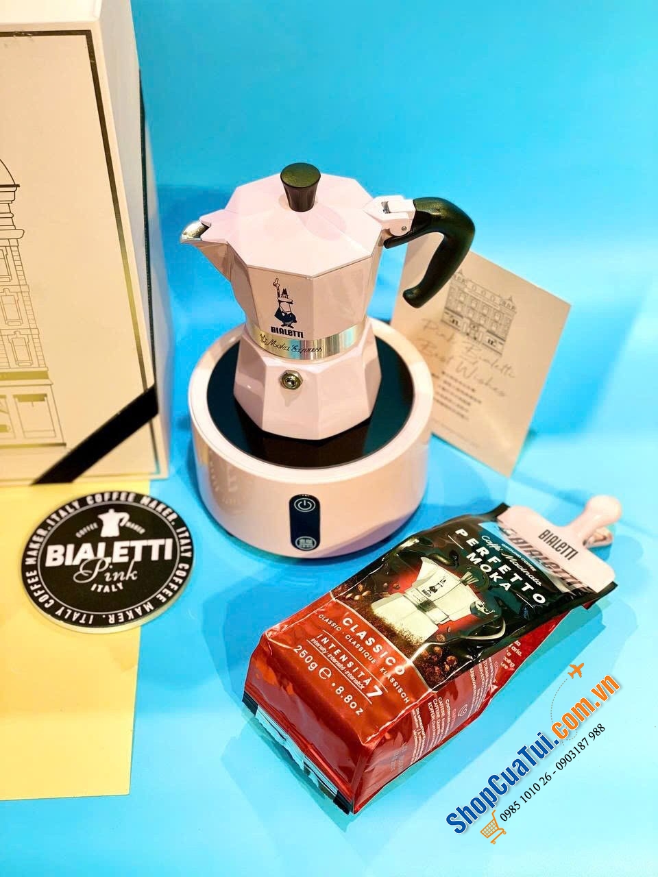 ẤM PHA CAFE BIALETTI 3 TÁCH KÈM BẾP TỪ ĐUN PHIÊN BẢN GIỚI HẠN HỘP QUÀ CANDY PINK