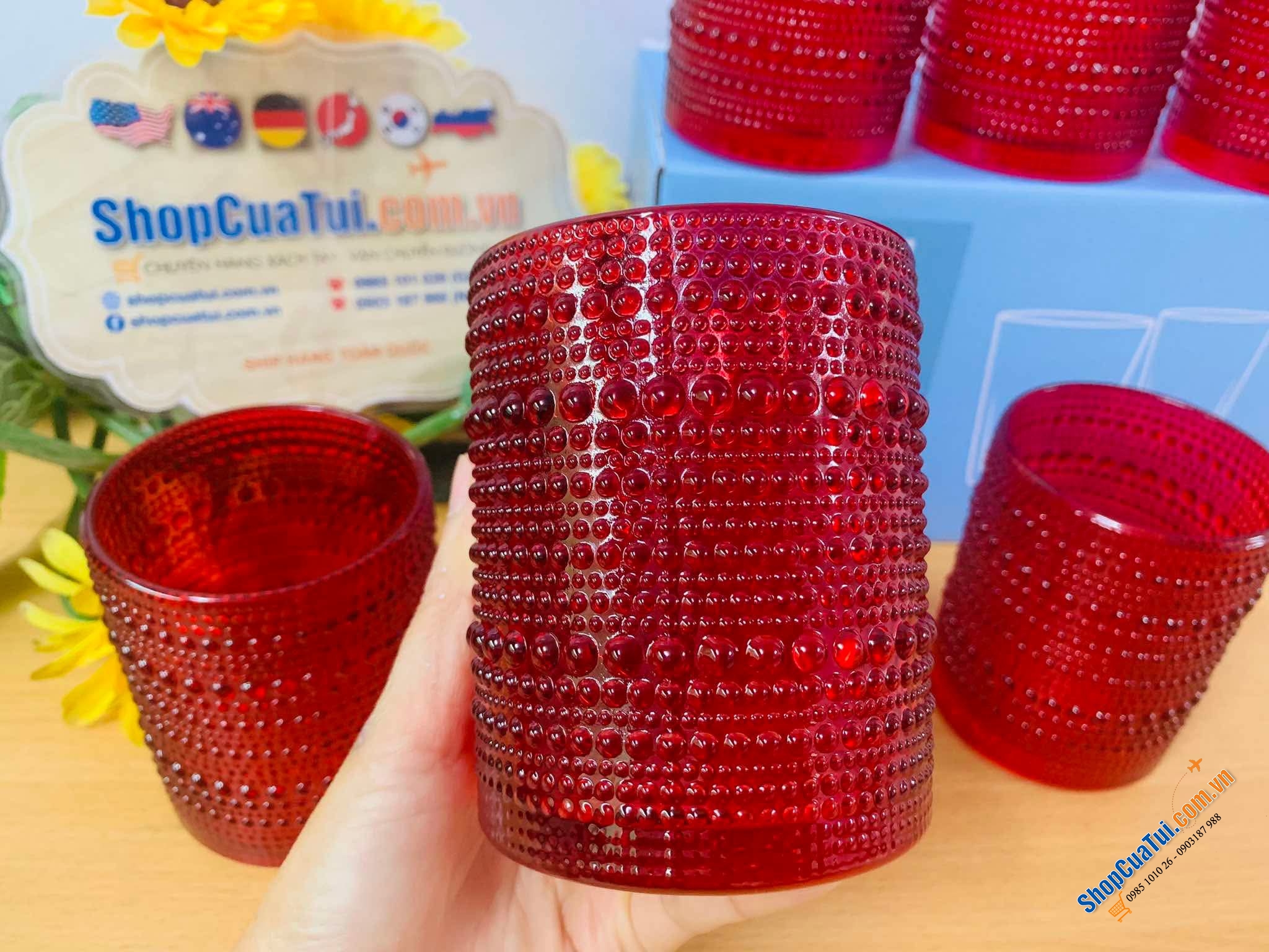 Set 6 Cốc hạt cườm Viola Germany đỏ 300ml dáng trụ