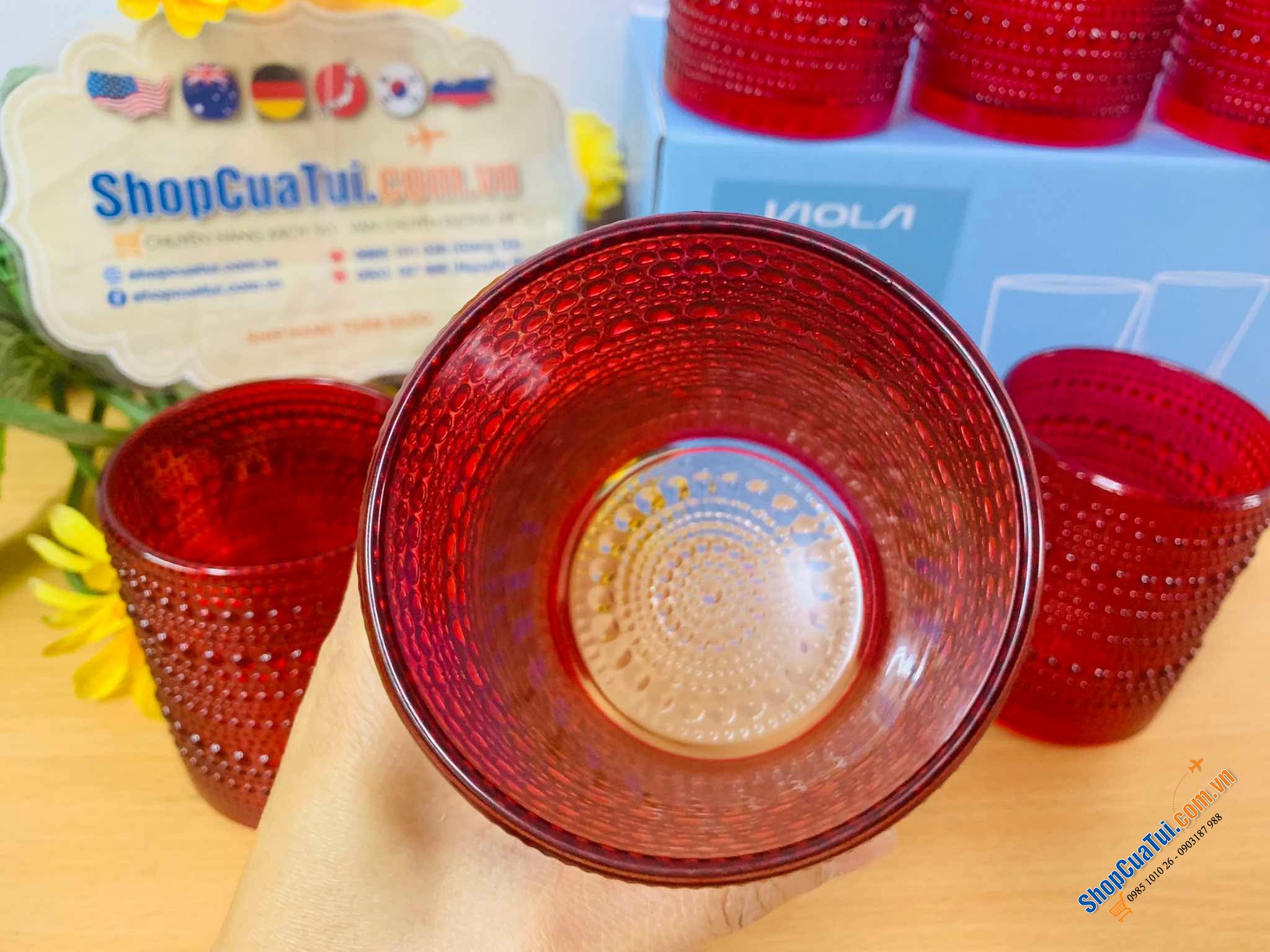 Set 6 Cốc hạt cườm Viola Germany đỏ 300ml dáng trụ