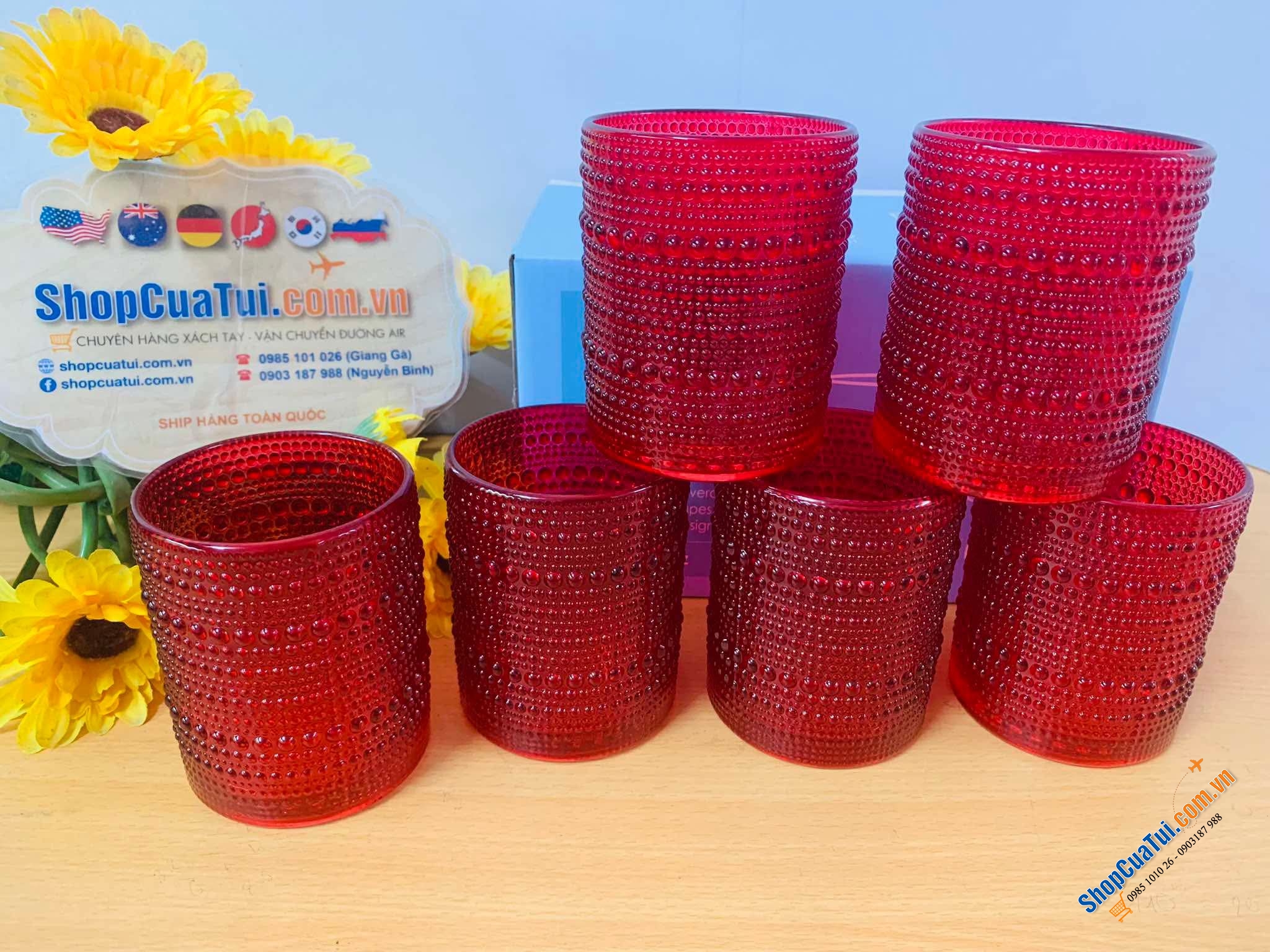 Set 6 Cốc hạt cườm Viola Germany đỏ 300ml dáng trụ