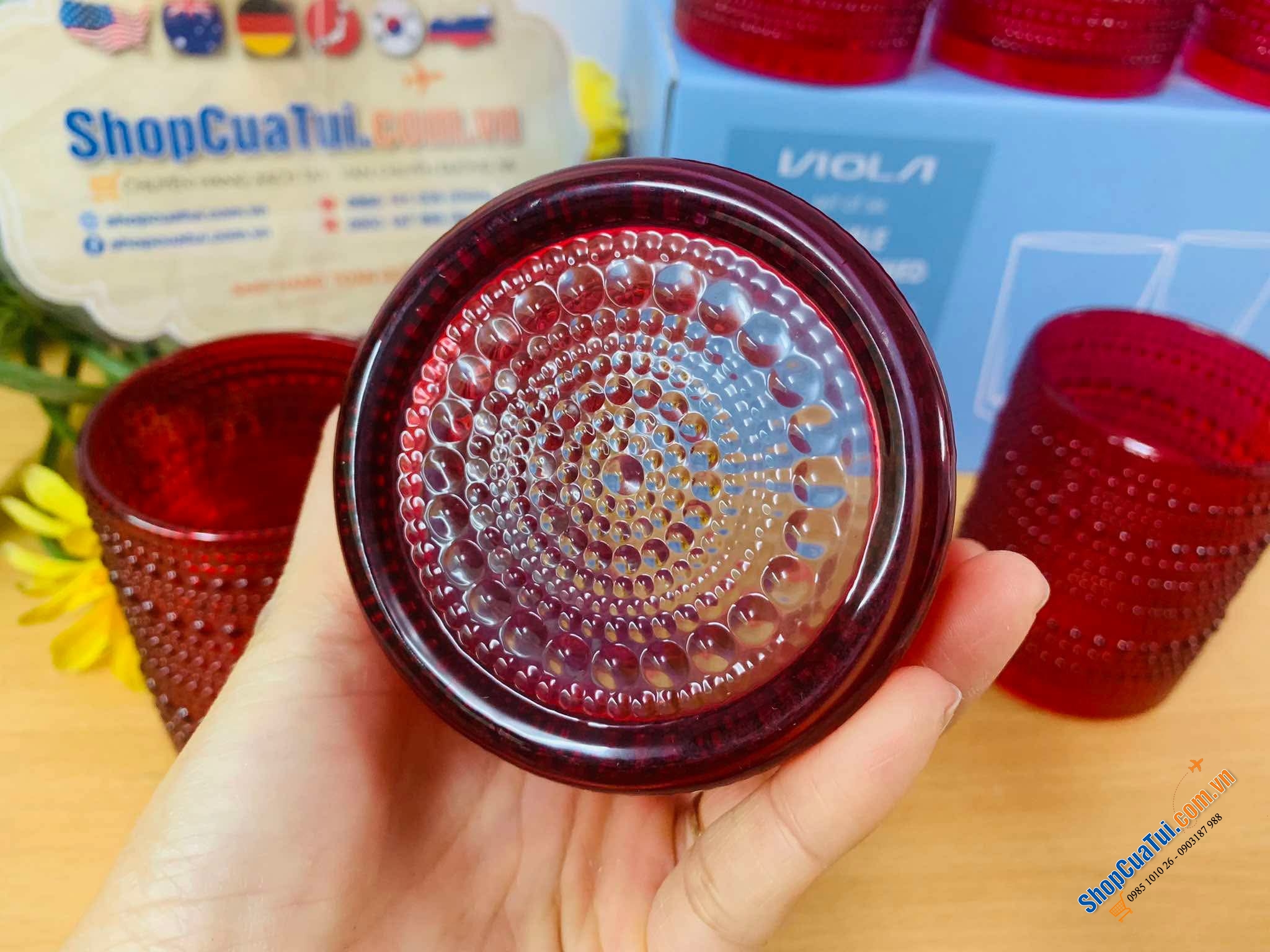 Set 6 Cốc hạt cườm Viola Germany đỏ 300ml dáng trụ