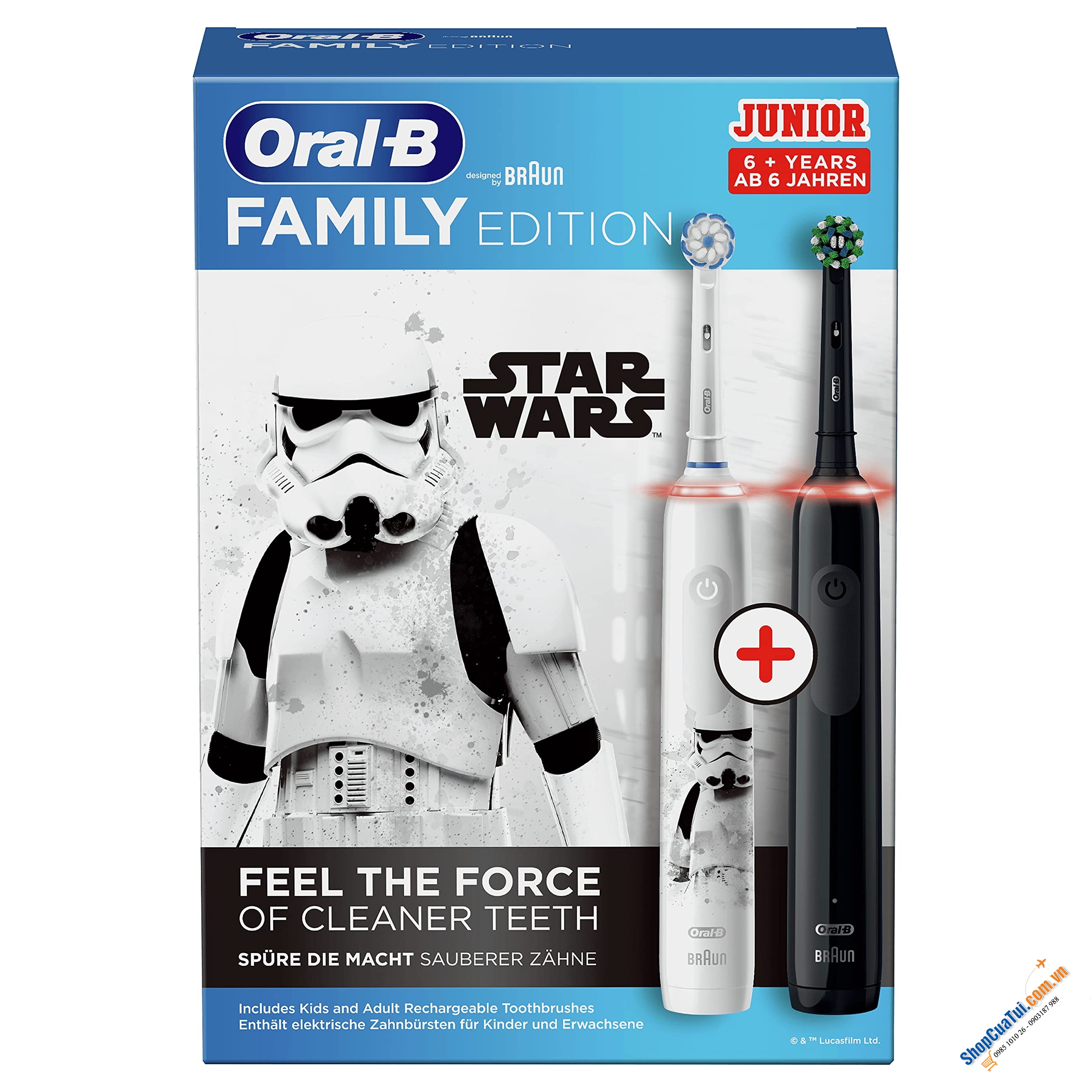 SET 2 BÀN CHẢI ĐÁNH RĂNG ORAL-B PRO 3 STAR WAR FAMILY EDITION - gồm 1 bàn chải người lớn, 1 bàn chải trẻ em và 3 đầu bàn chải