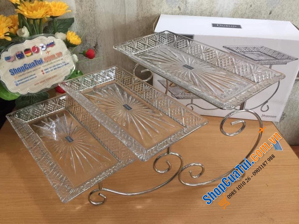 Khay pha lê 3 tầng thấp tới cao Dublin hình chữ nhật – SANG TRỌNG, TINH TẾ CHO MỌI DỊP.