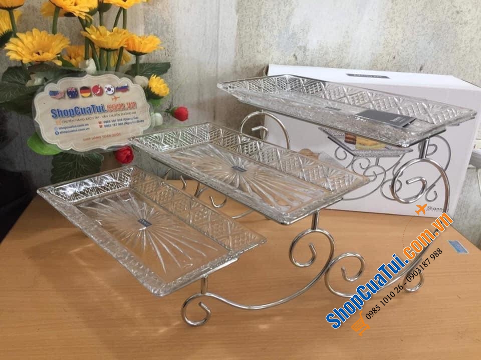 Khay pha lê 3 tầng thấp tới cao Dublin hình chữ nhật – SANG TRỌNG, TINH TẾ CHO MỌI DỊP.