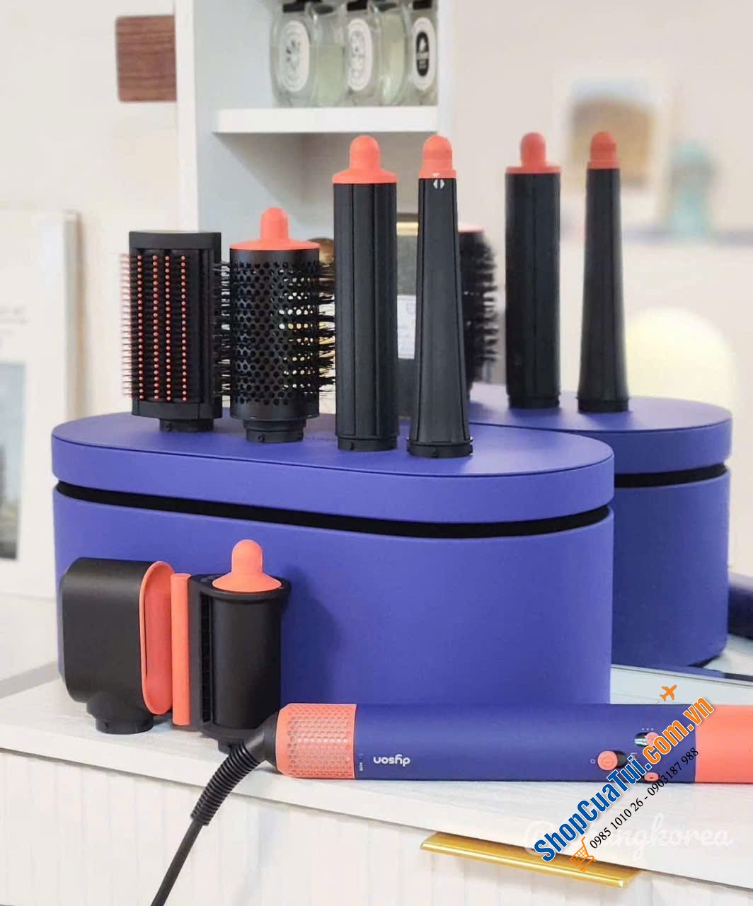 Máy sấy tóc tạo kiểu tóc đa năng và sấy khô Dyson Airwrap iD HS08 Curly Coily màu Vinca Blue