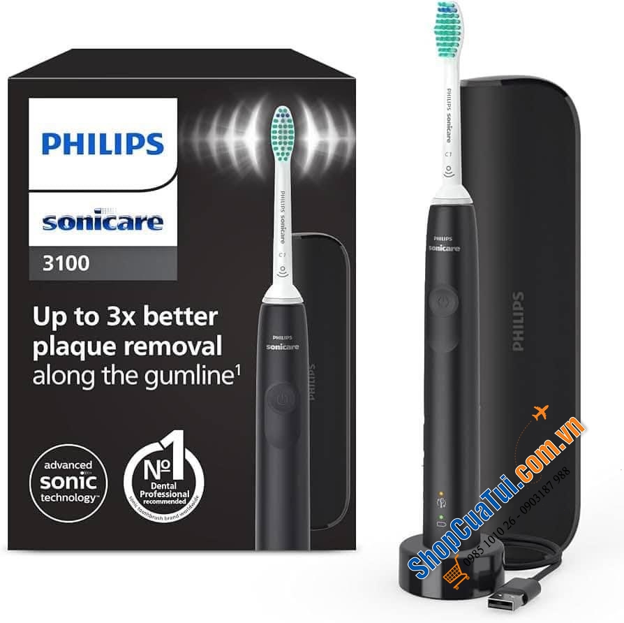 Bàn chải điện Philips HX3673/14 series 3100 màu đen kèm hộp du lịch