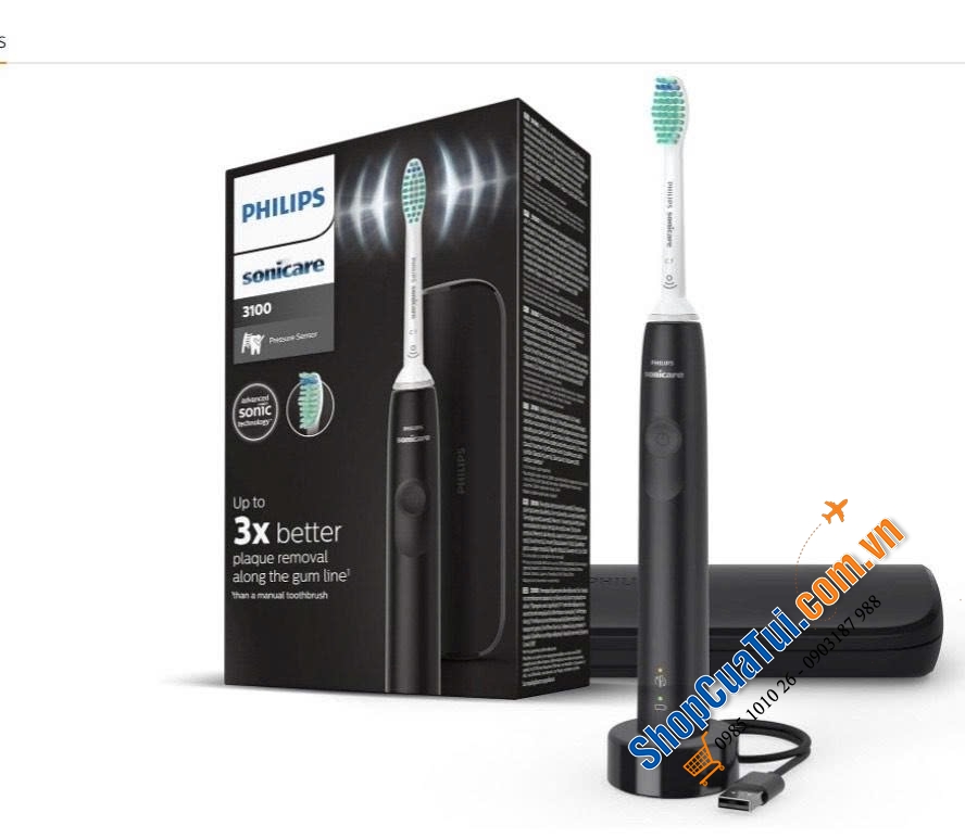 Bàn chải điện Philips HX3673/14 series 3100 màu đen kèm hộp du lịch
