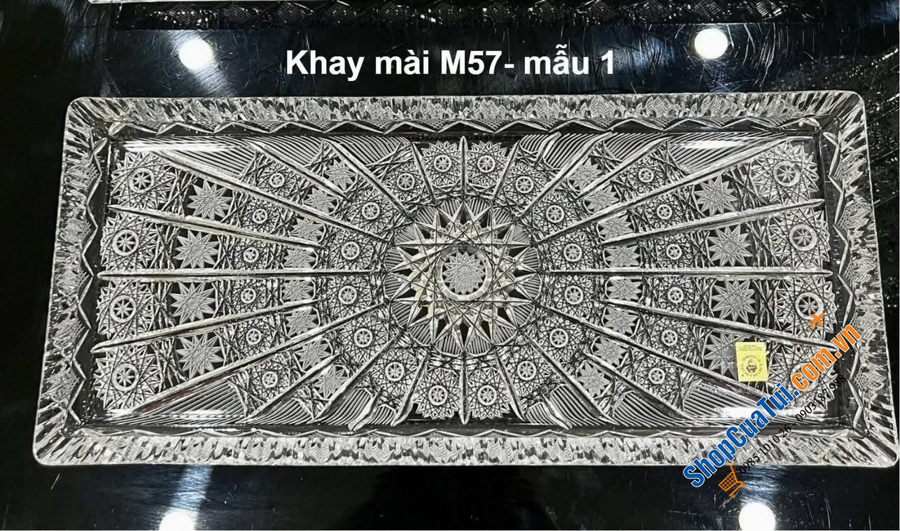 Khay chữ nhật BOHEMIA mài hoa văn M57 kích thước 40x 17cm