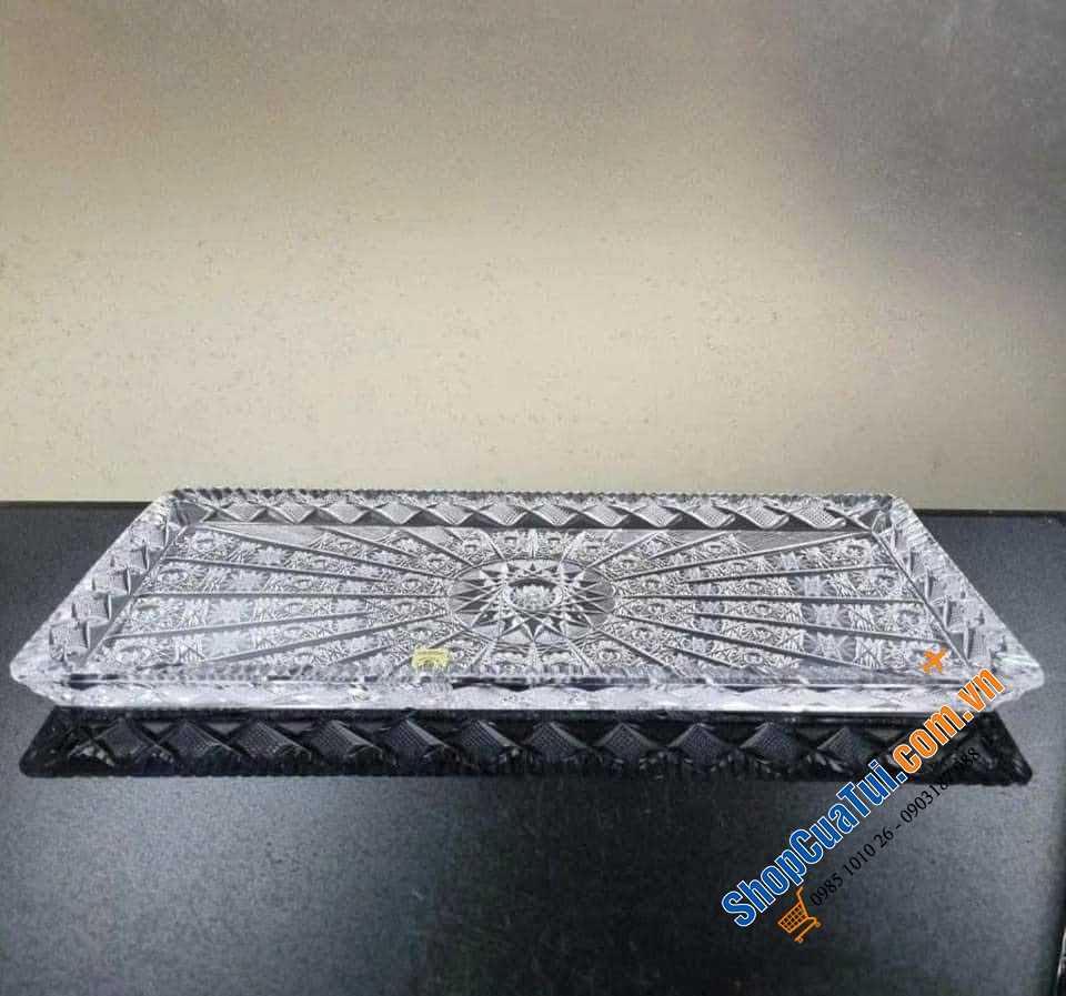 Khay chữ nhật BOHEMIA mài hoa văn M57 kích thước 40x 17cm