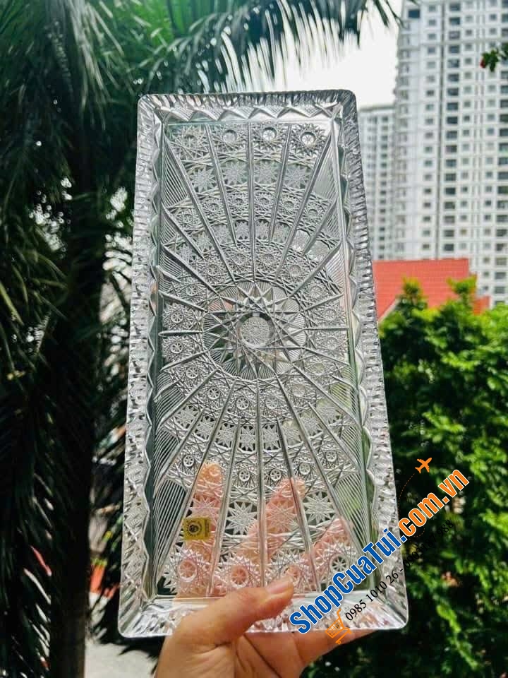 Khay chữ nhật BOHEMIA mài hoa văn M57 kích thước 40x 17cm