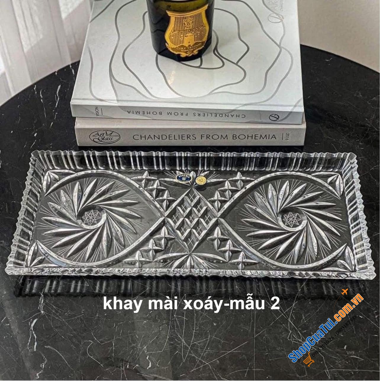 Khay chữ nhật BOHEMIA hoa văn xoắn kết hợp mài hoa văn M57 kích thước 40x 17cm