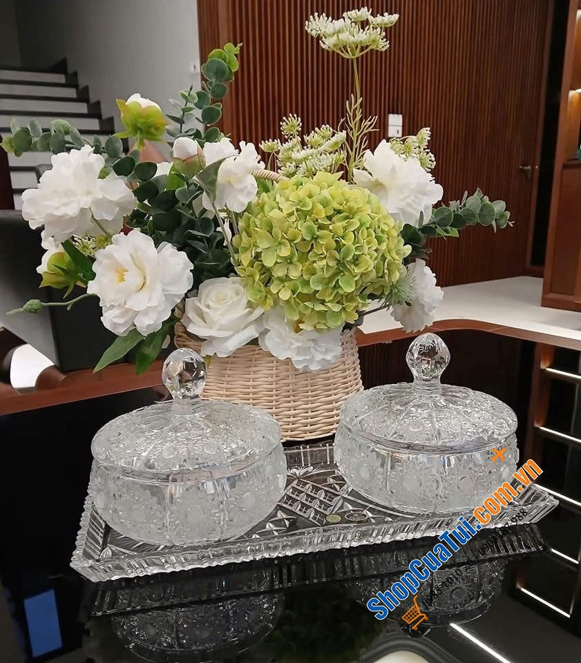 Khay chữ nhật BOHEMIA hoa văn xoắn kết hợp mài hoa văn M57 kích thước 40x 17cm