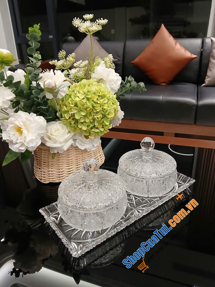Khay chữ nhật BOHEMIA hoa văn xoắn kết hợp mài hoa văn M57 kích thước 40x 17cm