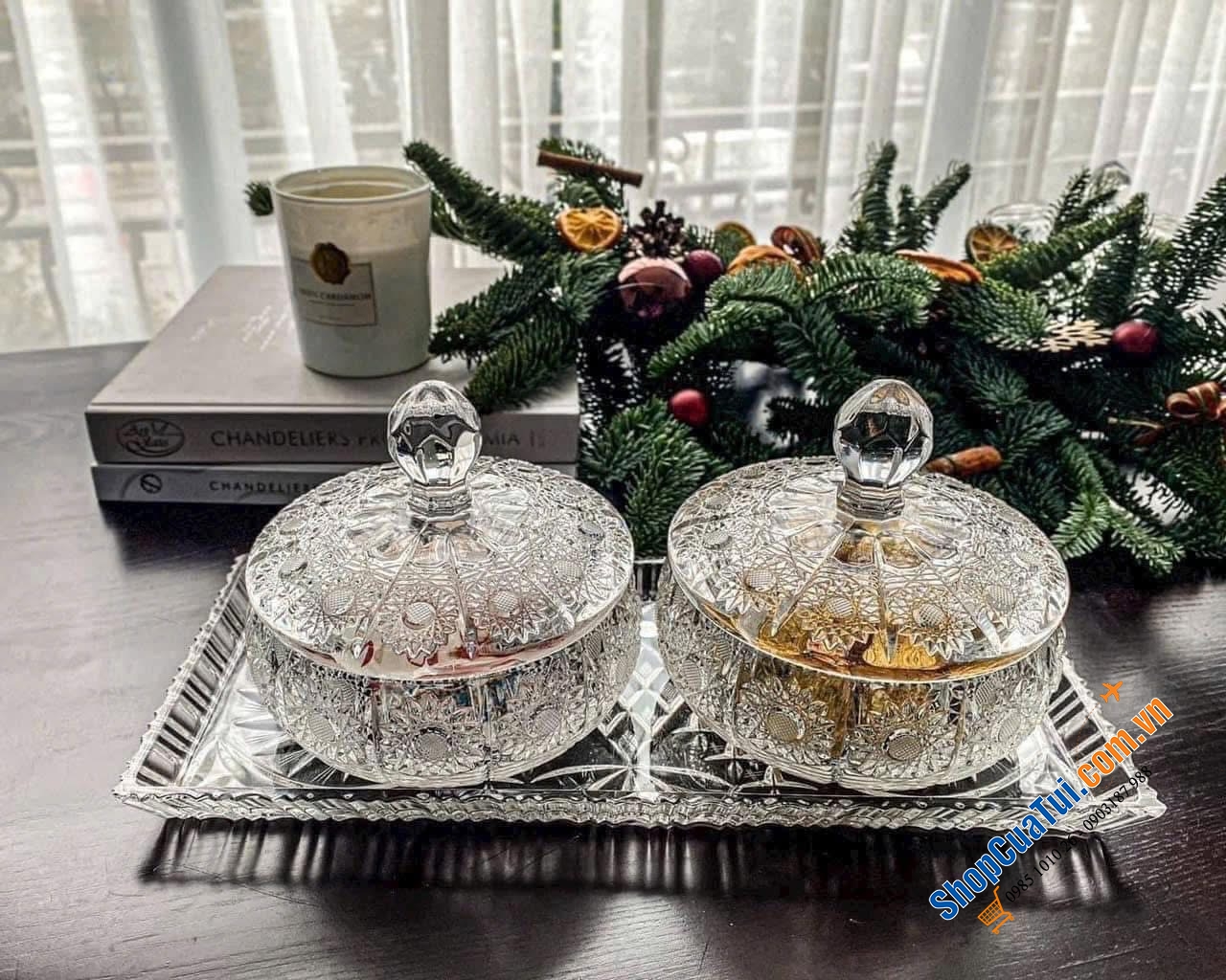 Khay chữ nhật BOHEMIA hoa văn xoắn kết hợp mài hoa văn M57 kích thước 40x 17cm