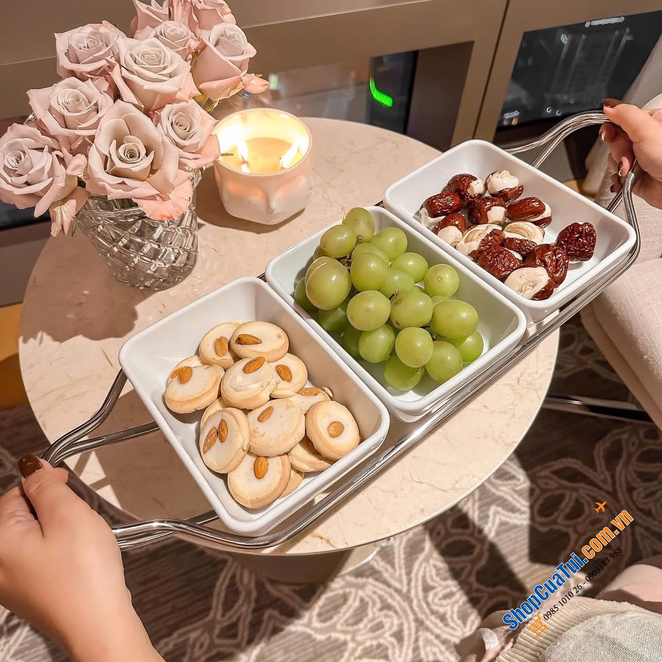 Đĩa sứ 3 ngăn Sambonet Living Porcelain.