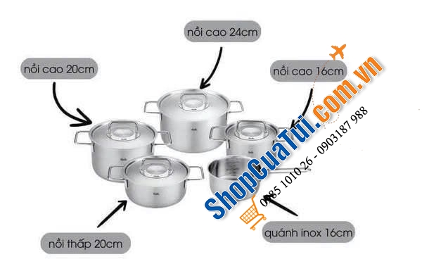 Bộ nồi FISSLER Pure Collection 5 món nắp inox.