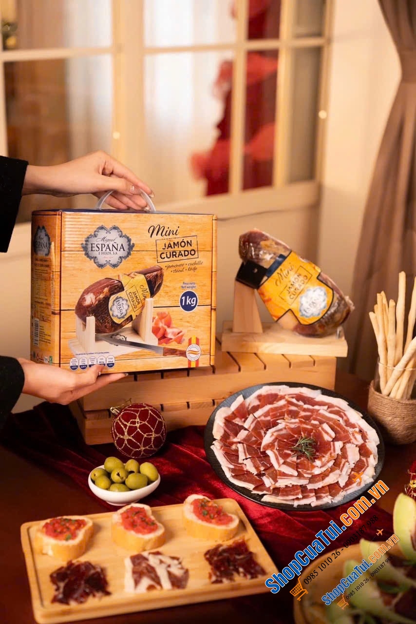 Set Quà tết MS EP01: Set Quà ESPAÑA PREMIUM 5 món với Đùi heo muối Mini Jamón Curado 1kg – Tinh tế trong từng chi tiết