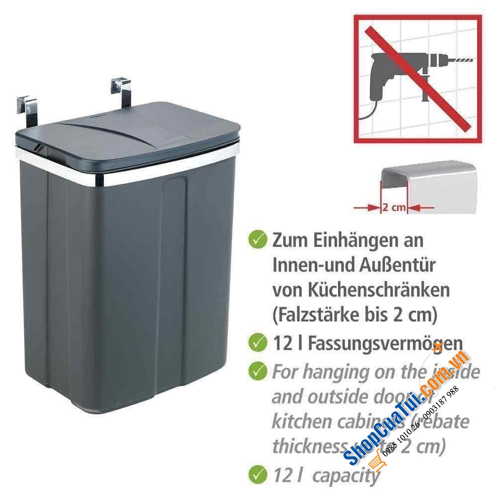 THÙNG RÁC TREO CÁNH TỦ WENKO 12L.