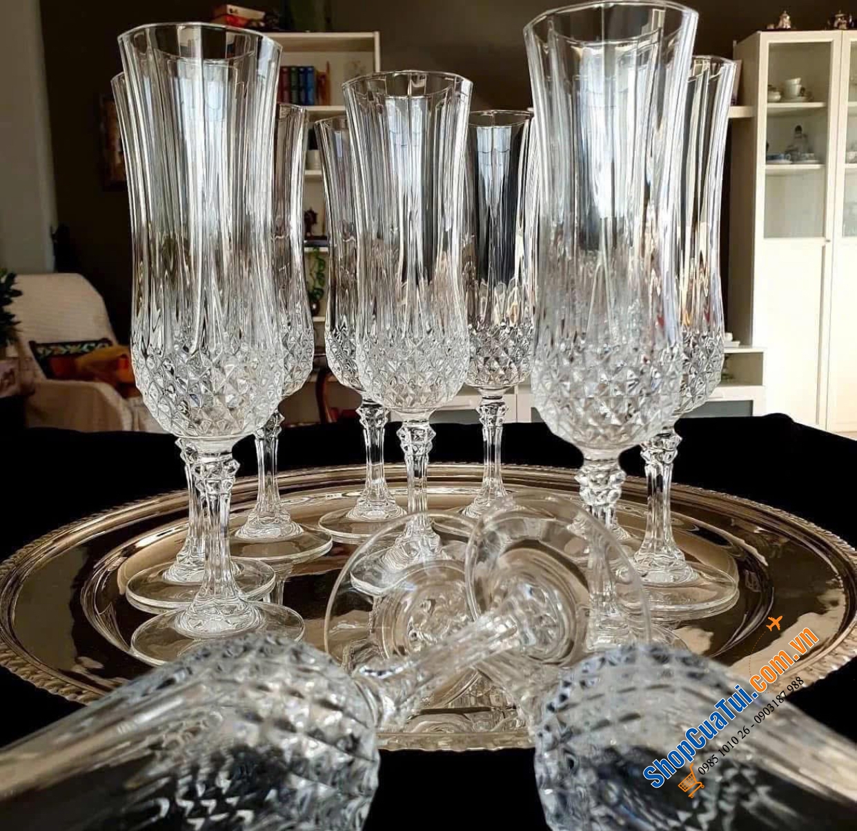 Set 6 ly champagne 140ml thuộc bộ Longchamp Crystal - Made in France