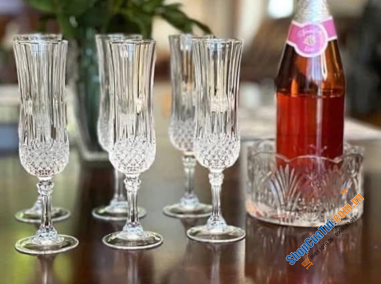 Set 6 ly champagne 140ml thuộc bộ Longchamp Crystal - Made in France