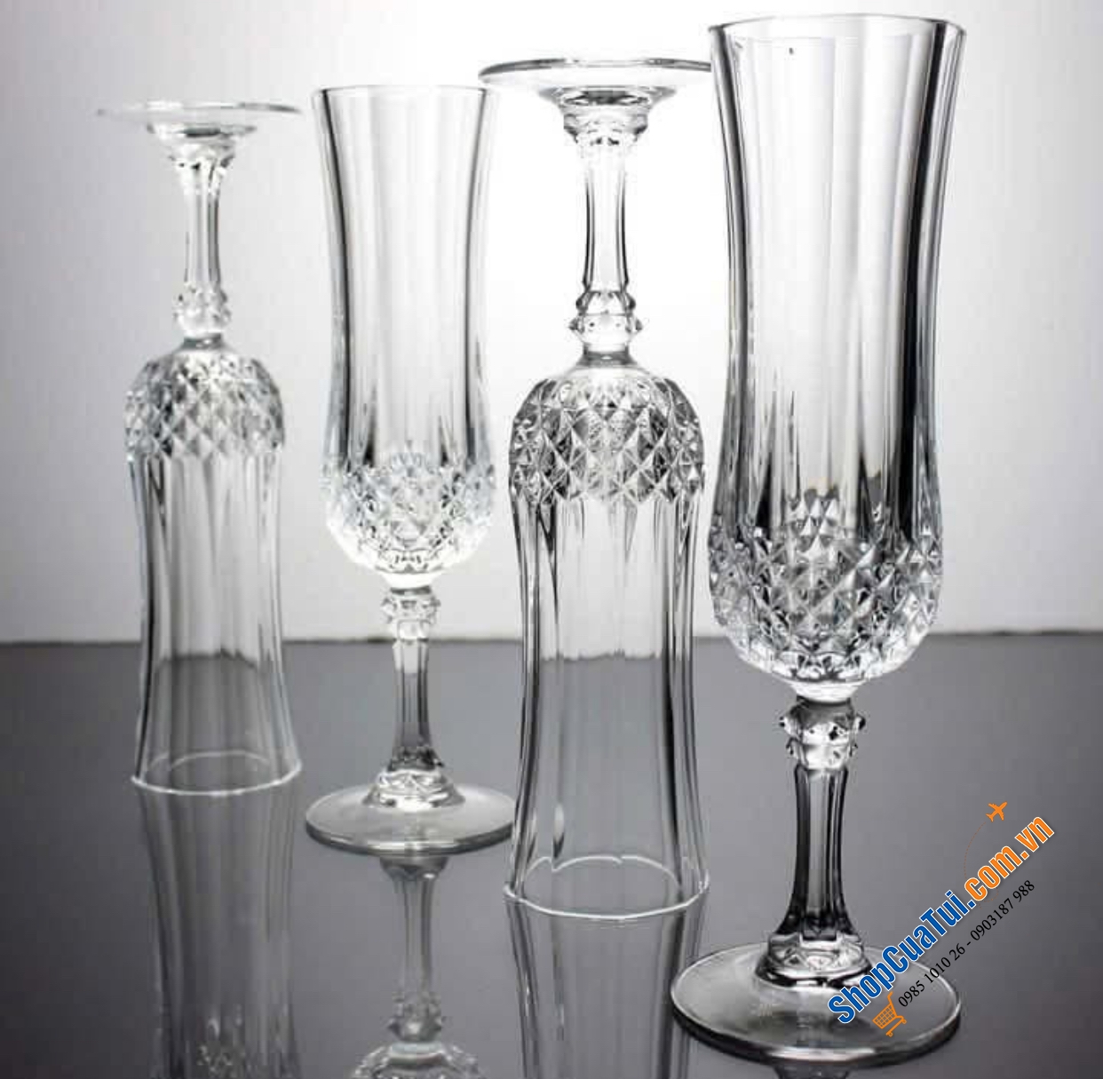 Set 6 ly champagne 140ml thuộc bộ Longchamp Crystal - Made in France