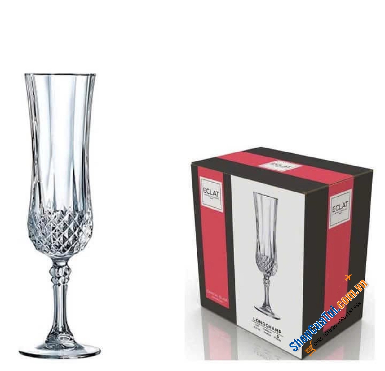 Set 6 ly champagne 140ml thuộc bộ Longchamp Crystal - Made in France