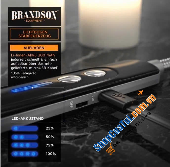 Bật lửa Brandson sạc điện dễ dàng đánh lửa - Bật lửa điện