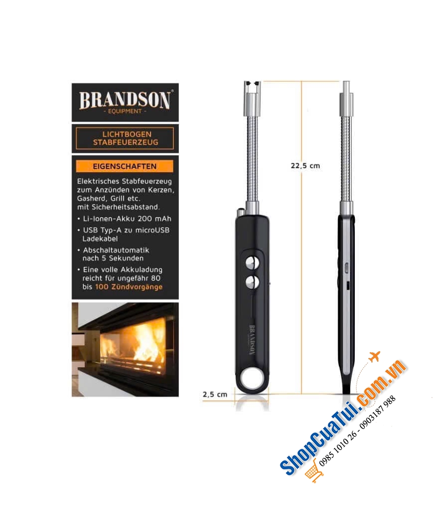 Bật lửa Brandson sạc điện dễ dàng đánh lửa - Bật lửa điện