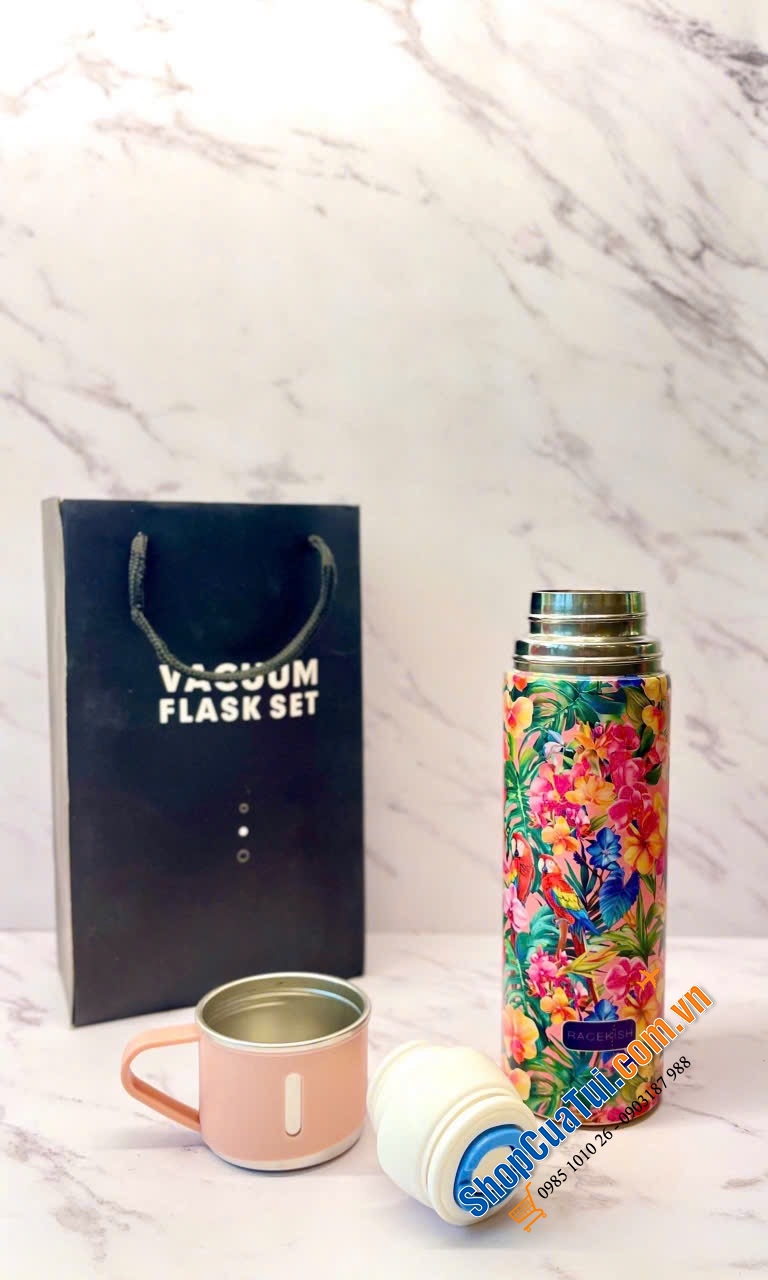 Magrace - Set 2 bình giữ nhiệt hoa lá nhiệt đới 500ml Vacuum Flask phong cách Châu Âu