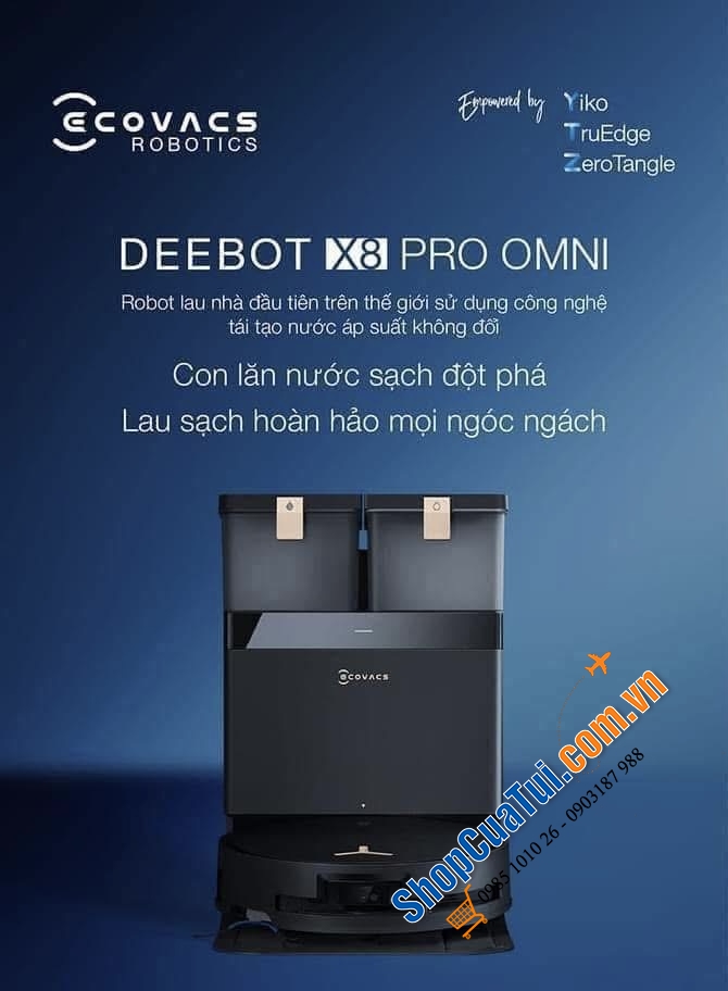 Robot hút bụi, lau nhà ECOVACS DEEBOT X8 PRO OMNI dẫn đầu công nghệ làm sạch với con lăn tái tạo nước đầu tiên trên thế giới