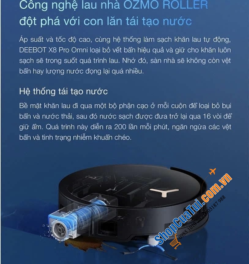 Robot hút bụi, lau nhà ECOVACS DEEBOT X8 PRO OMNI dẫn đầu công nghệ làm sạch với con lăn tái tạo nước đầu tiên trên thế giới