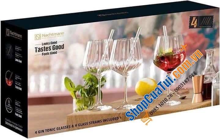 SET LY NACHTMANN TASTES GOOD GIN & TONIC SET/4+4 103143 KÈM ỐNG HÚT.